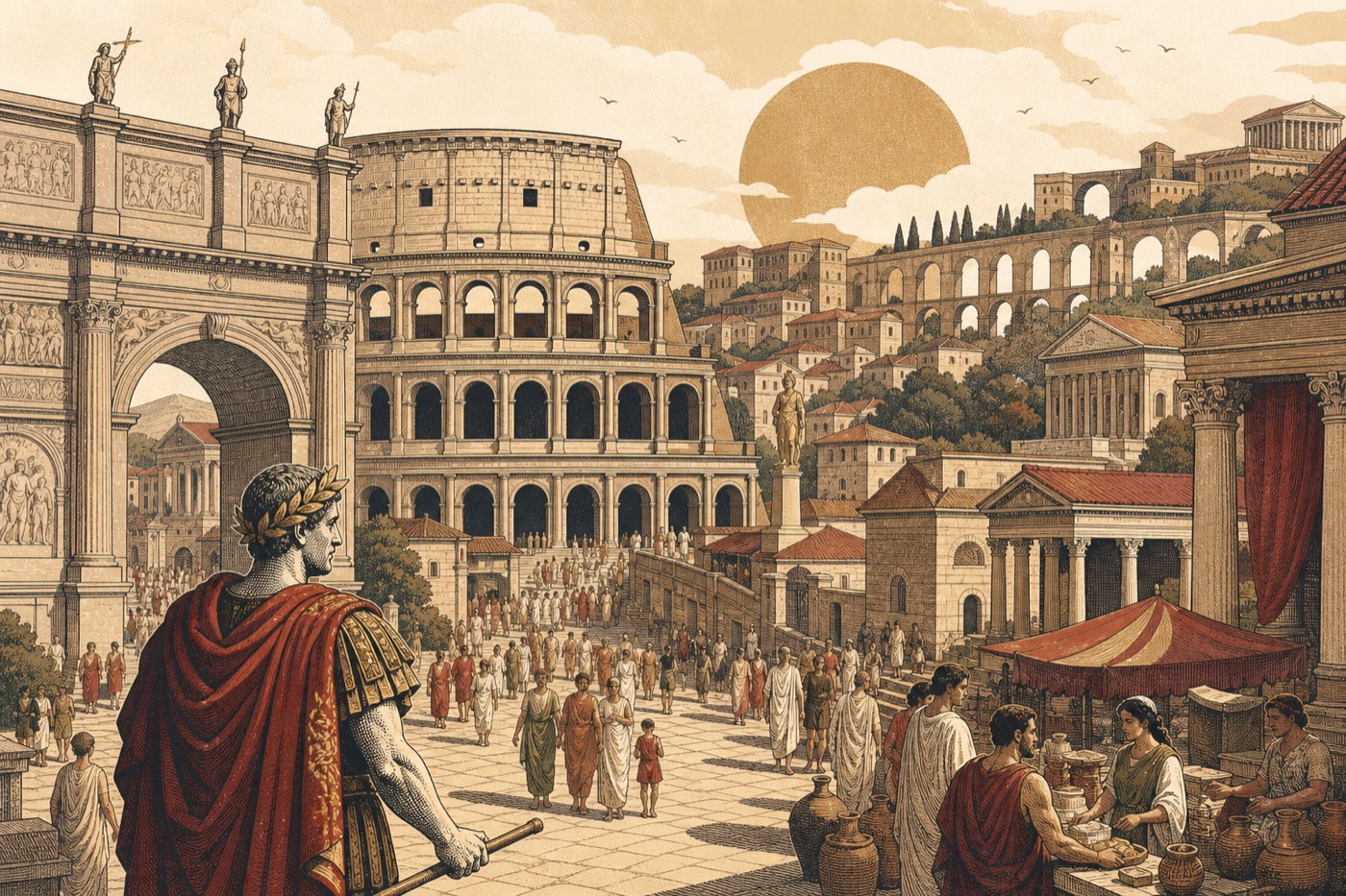 A császárkori Róma a Colosseummal és vízvezetékkel